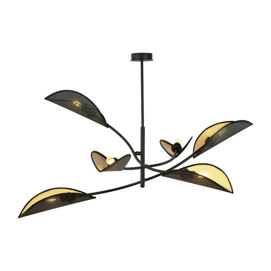 Taklampa Lotus, svart/guld, 6 lampor