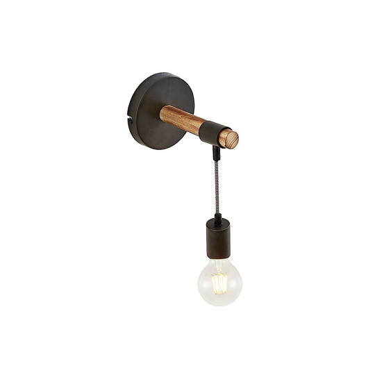 Lindby Sibillia vägglampa med trä och uttag