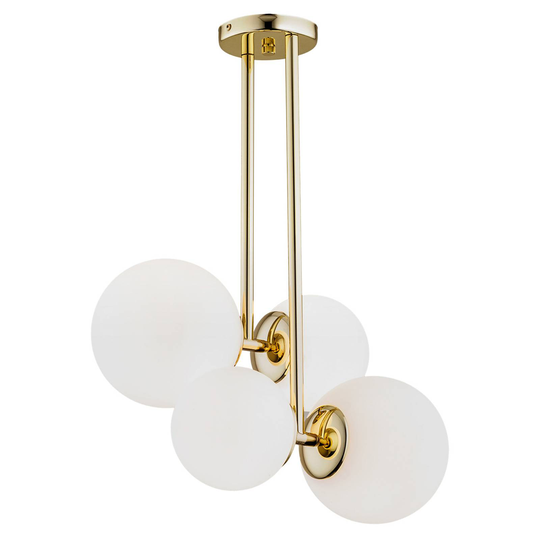 Taklampa Margaret 4 lampor opal/mässing