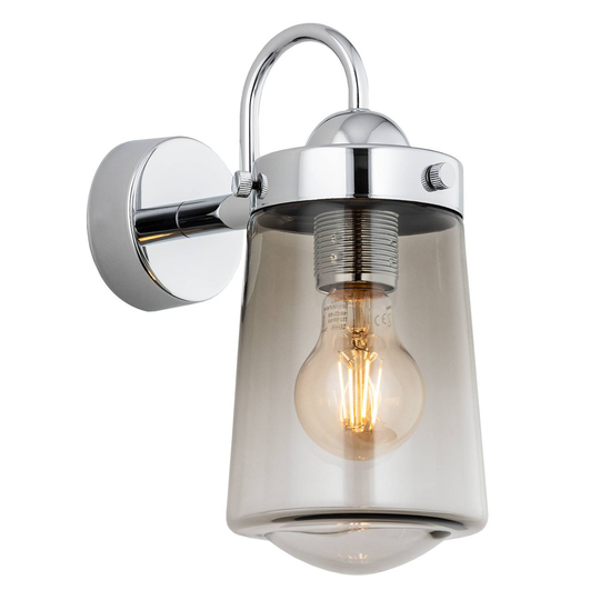 Vägglampa Patrick, rökgrå-transparent/krom