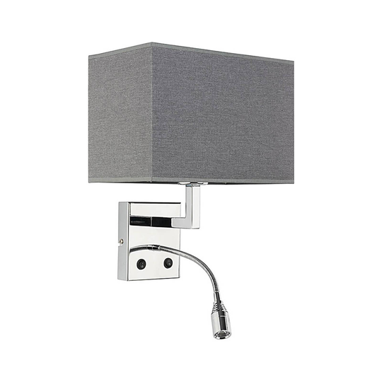 Vägglampa Hotel med flexarm och textilskärm, grå
