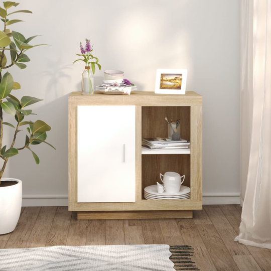 vidaXL Skänk vit och sonoma-ek 80x40x75 cm