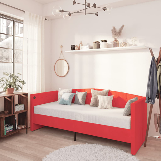 vidaXL Dagbädd med USB vinröd sammet 90x200 cm