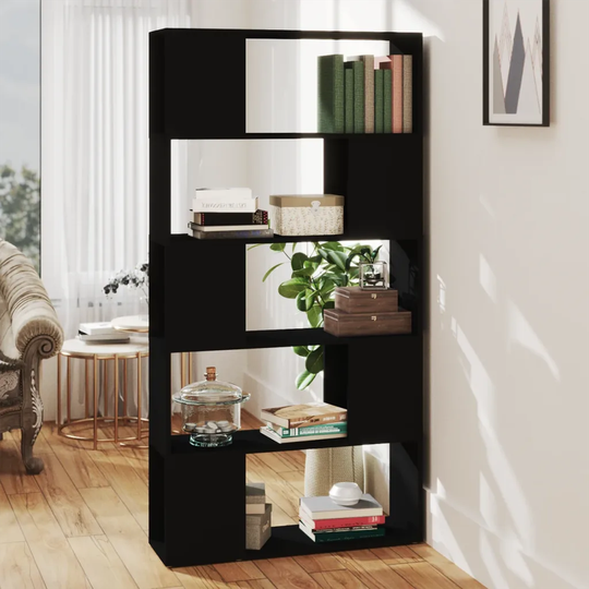 Bokhylla rumsavdelare svart 80x24x155 cm konstruerat trä