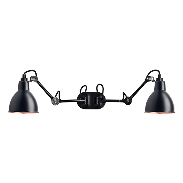 Lampe Gras N204 Vägglampa Double Matt Svart & Matt Svart & Koppar