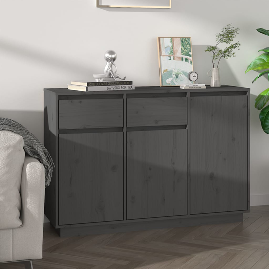 vidaXL Skänk grå 110x34x75 cm massiv furu