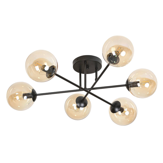 Taklampa Glassy 6 lampor rak, glas amber