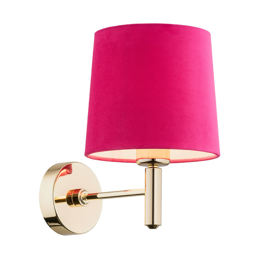 Vägglampa Polo, textilskärm, mässing/rosa