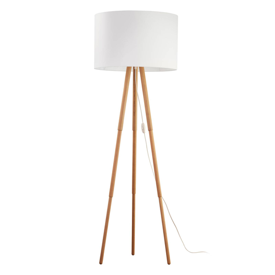 Golvlampa Tokyo, stativ av trä, bok/vit