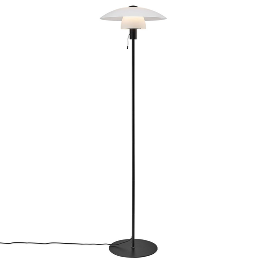 Golvlampa Verona, svart stativ, opal skärm
