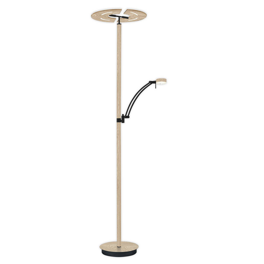 LED-golvlampa Cleo av järn i träoptik