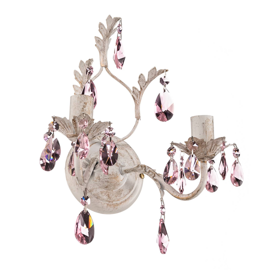 Vägglampa Kate, 2 lampor, vit, rosékristall