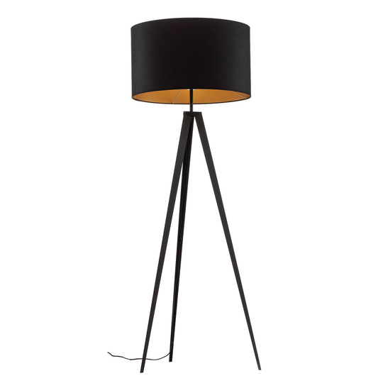 Golvlampa Tago, trebent, skärm svart/guld