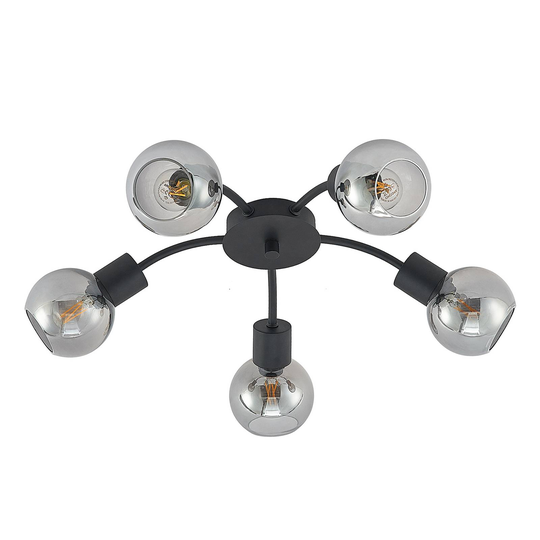 Lindby Eridia taklampa, svart, 5 lampor, rund
