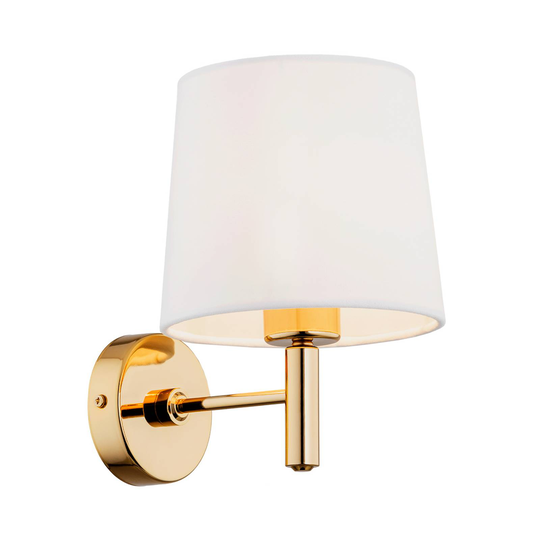 Vägglampa Polo Plus, textilskärm, vit/mässing
