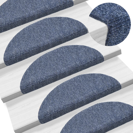vidaXL Trappstegsmattor självhäftande 15 st brodyr 56x17x3 cm blå