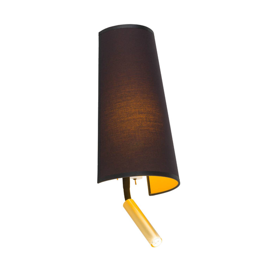 Vägglampa Faro med läslampa, svart/guld