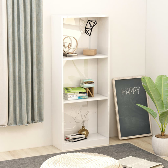 vidaXL Bokhylla 3 hyllor vit högglans 40x24x108 cm spånskiva
