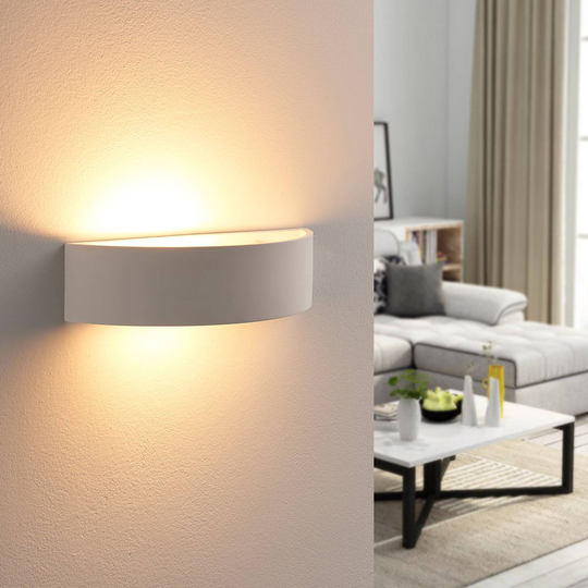 Lindby Aurel LED-vägguplight, gips, vit, halvrund