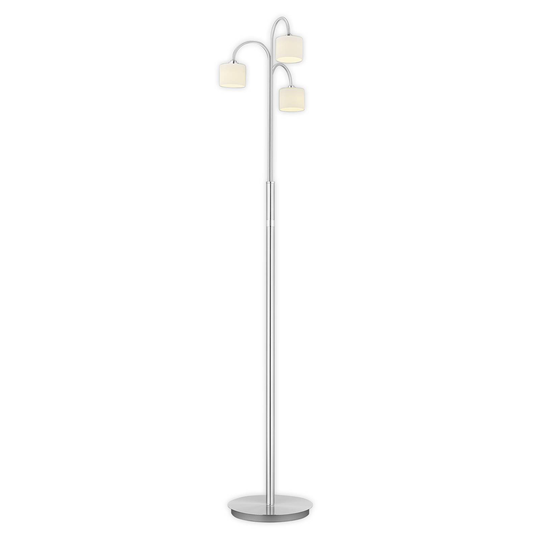LED-golvlampa Mila av nickel 3 lampor cylinderform