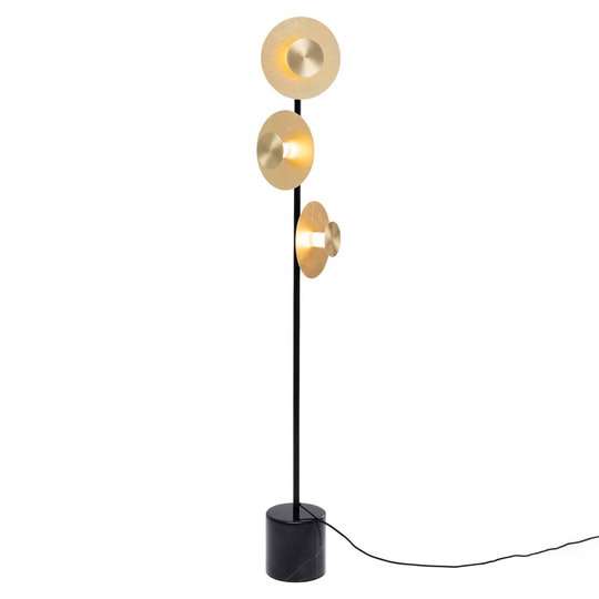 Kare Disc Tre golvlampa, 3 lampor, guld