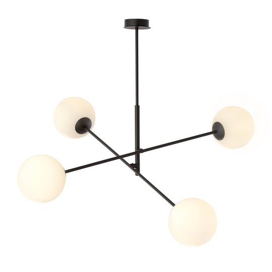 Taklampa Linear, svart/opal, 4 lampor