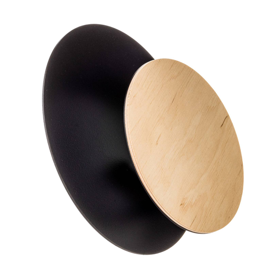 Vägglampa Circle i svart med dekorskiva i trä