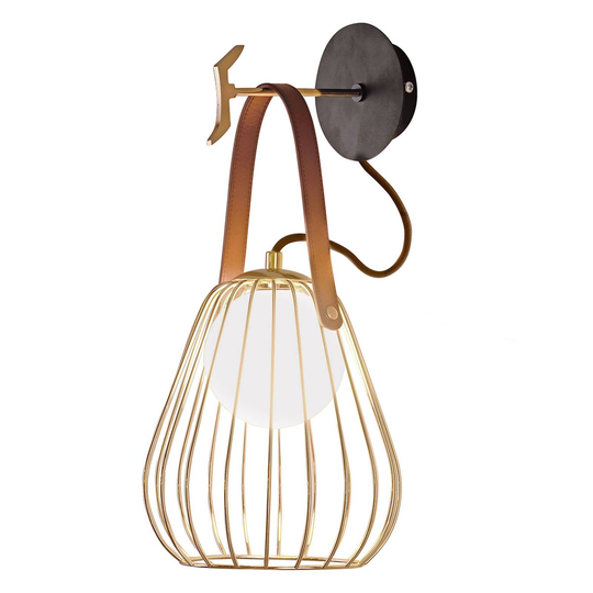 Vägglampa Levik med guldbur