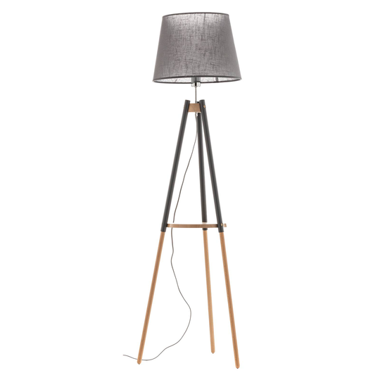 Golvlampa Vaio trebent trästativ, grå skärm