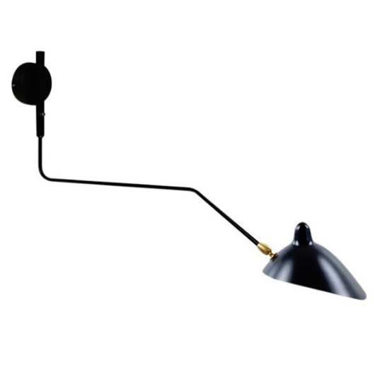 Serge Mouille Applique 1 Vägglampa Svart & Mässing Böjd