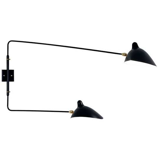Serge Mouille Applique 2 Vägglampa Svart & Mässing Rak
