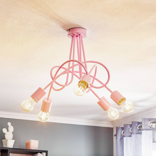 Taklampa Tarnow 5 lampor rosa