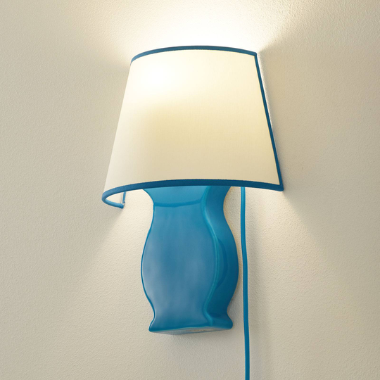 Keramikvägglampa A184 med tygskärm, blå