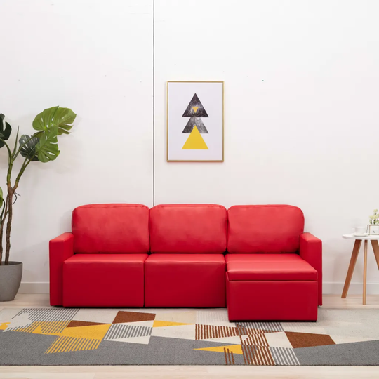 Bäddsoffa modulär 3-sits röd konstläder