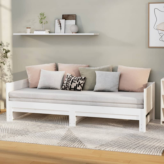 vidaXL Utdragbar dagbädd vit massiv furu 2x(90x200) cm