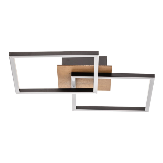 LED-taklampa Frame, switch dim, svart/trä
