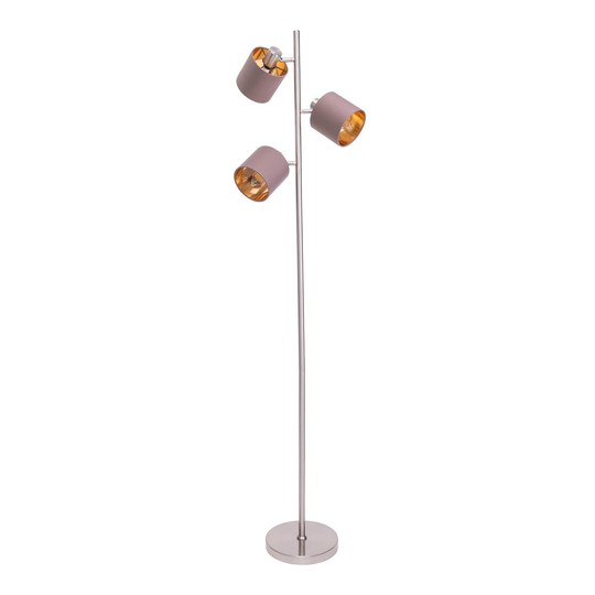 Golvlampa Maron, 3 lampor, textil, brun/guld
