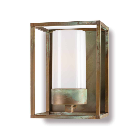 Utomhusvägglampa Cubic³ 3366 mässing antik/opal