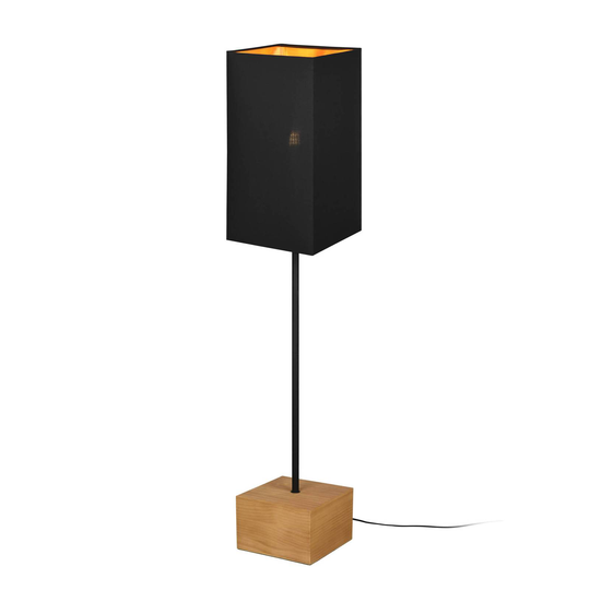 Golvlampa Woody, trä/textil, fyrkantig form, svart