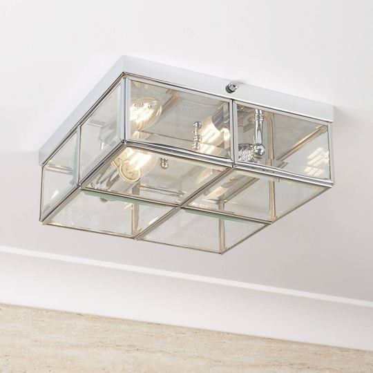 Taklampa Pisa, glasskärm, krom