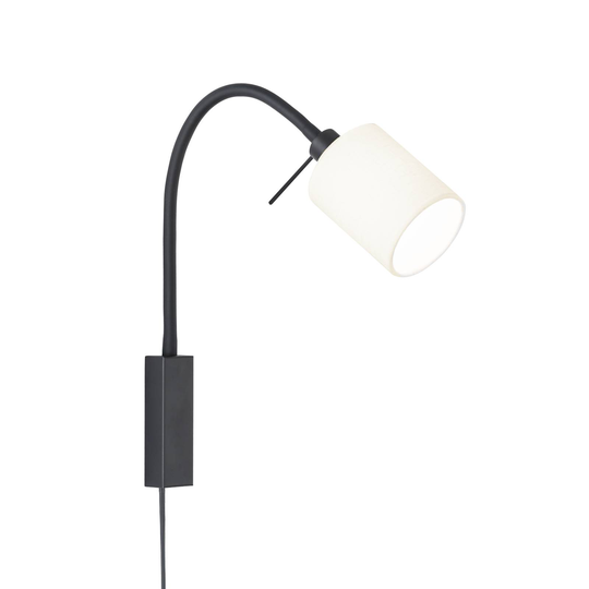 Vägglampa Mau med flexarm tygskärm vit