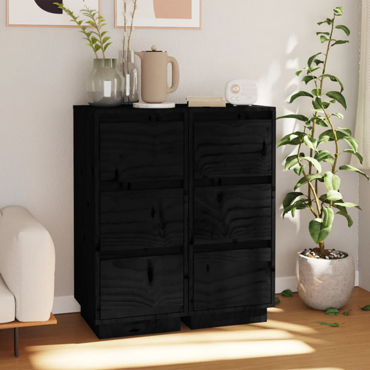 vidaXL Byråer 2 st svart 32x34x75 cm massiv furu