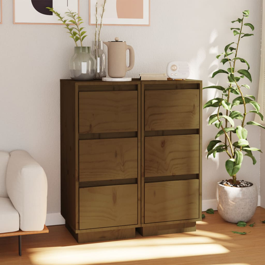 vidaXL Byråer 2 st honungsbrun 32x34x75 cm massiv furu