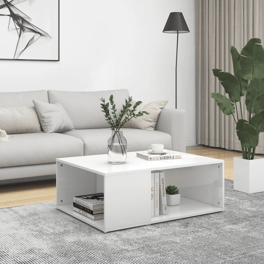 Soffbord vit högglans 90x67x33 cm konstruerat trä