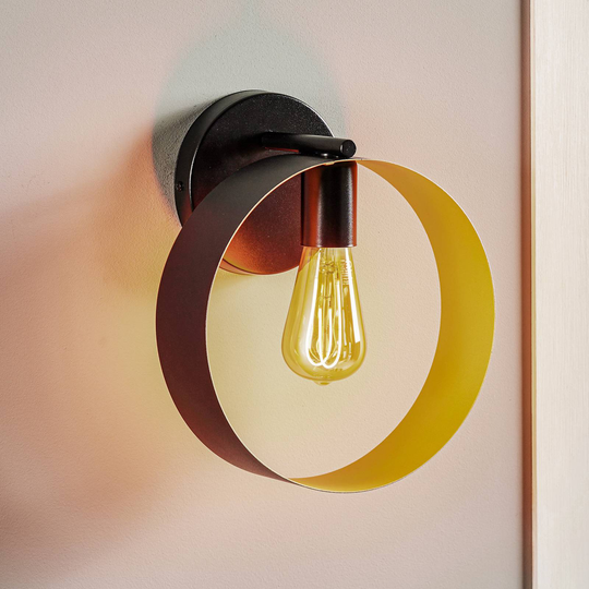 Vägglampa Hula i ringdesign, svart/guld