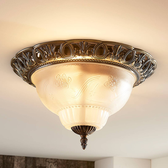 Klassisk taklampa Anni, etsad glasskärm