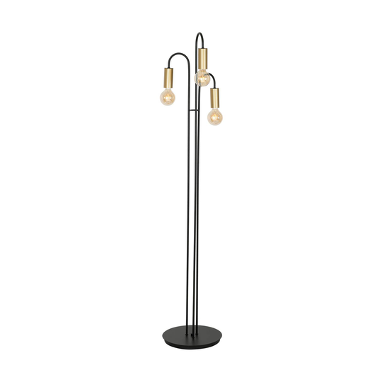Golvlampa Aidan, 3 lampor, svart/mässing
