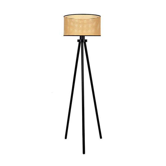 Golvlampa Roller, rotting trebent, beige/svart