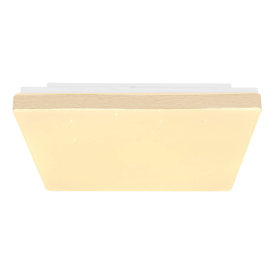 LED-taklampa Raina med kantig form, träoptik
