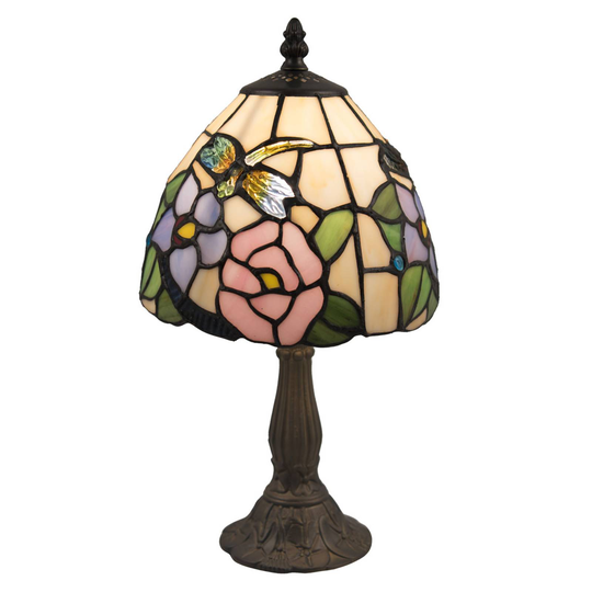 Bordslampa 5942 Tiffany-stil, glas med blomdekor